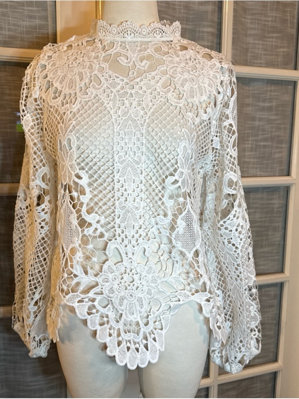 Jealous Tomato Ivory Crochet Lace High-Neck Top